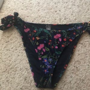 Navy/floral side tie bikini bottom